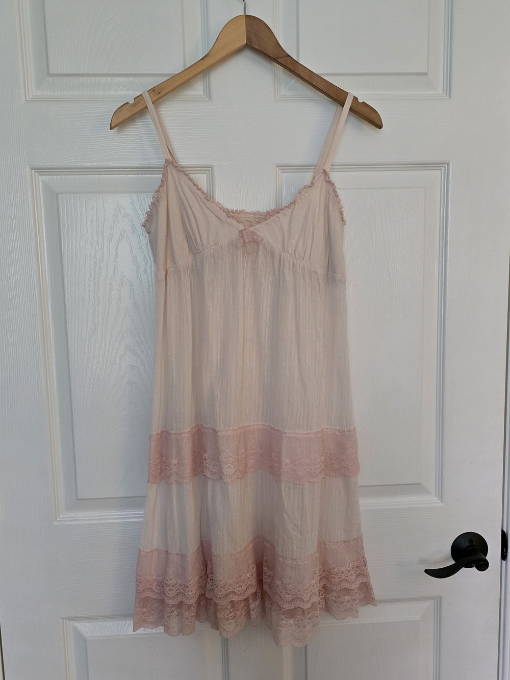 Vintage Anthropologie Feather Bone Lace-Trim Slip Dress - Blush Pink